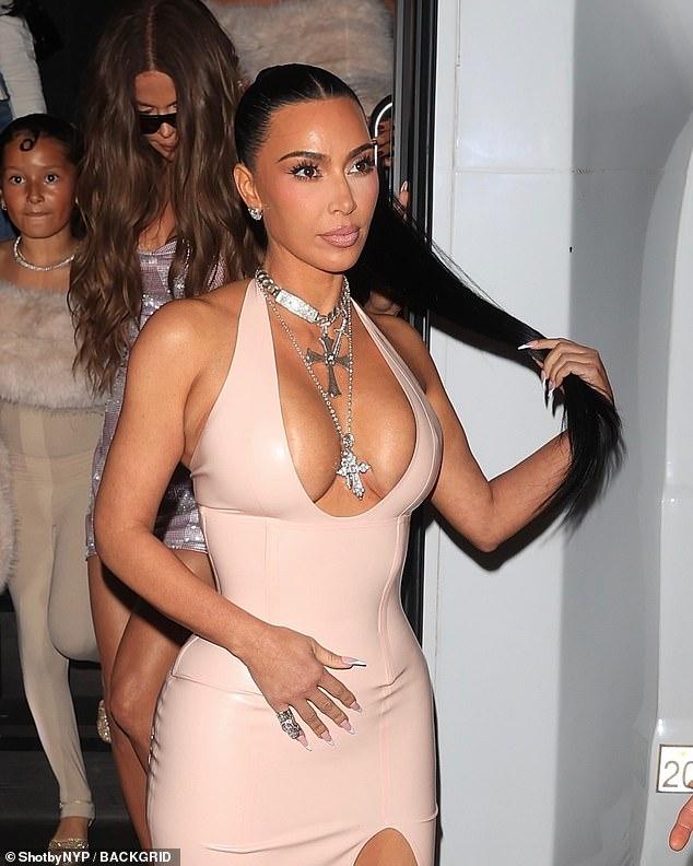 News Room : Kim Kardashian nearly spills out of VERY low-cut latex gown at sister Kylie Jenner’s cosmetics pop-up event in LA