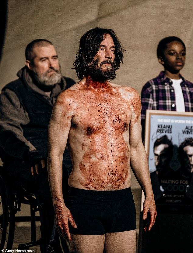 News Room : Keanu Reeves, 61, flaunts buff body as he strips down to UNDERWEAR for blood-soaked Waiting for Godot encore