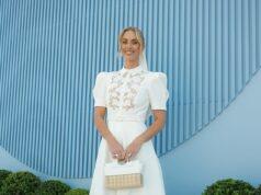 News Room : Pretty as a princess! Sylvia Jeffreys looks elegant in a white lace dress at Derby Day as she gives a nod to a famous movie character with one cute accessory