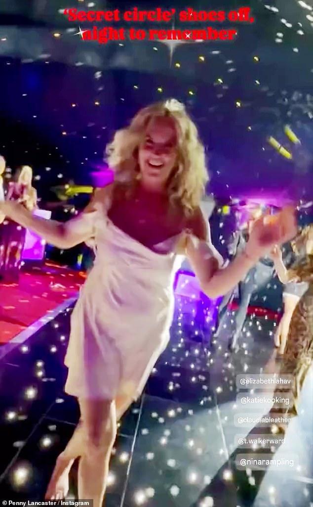 News Room : Penny Lancaster kicks off her shoes and shows off her dance moves as she gets her groove on during a ‘night to remember’