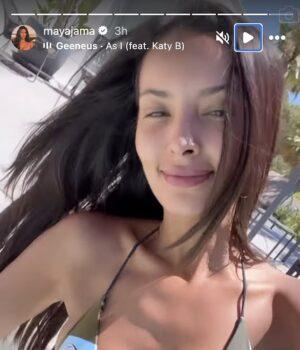 News Room : Newly single Maya Jama flashes her underboob in a tiny bikini while posing by the pool in Ibiza amid Love Island filming News Room Newly single Maya Jama flashes her underboob
