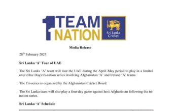News Room : Sri Lanka ‘A’ Tri-Series in UAE: Schedule Announced News Room Sri Lanka ‘A Tri Series in UAE Schedule