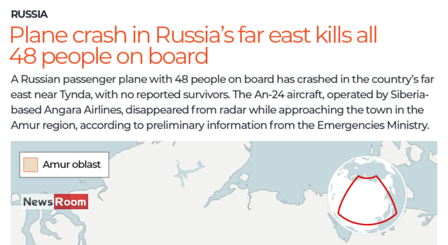 News Room Plane crash in Russias far east kills