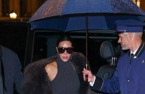 News Room : Kim Kardashian makes glamorous arrival in dramatic turtleneck top and fur coat during Paris Fashion Week