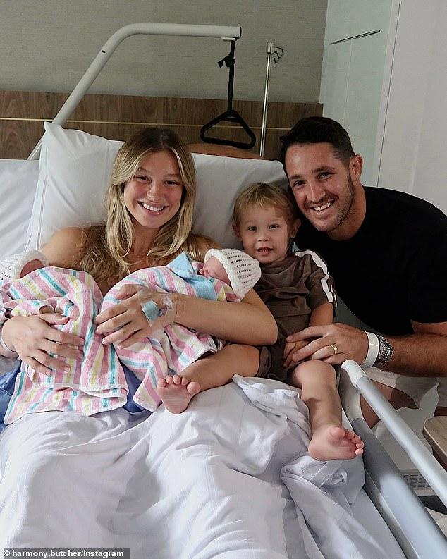 News Room : Baby joy! NRL star Nat Butcher and his wife Harmony welcome twin daughters – and reveal their adorable names