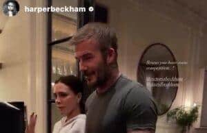 News Room : David and Victoria Beckham dance away their family woes as they lark around with daughter Harper amid feud with estranged son Brooklyn Man and woman preparing for concert indoors in casual clothing and slippers.