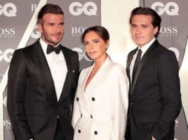 Elegant trio in formal black and white attire at a GQ event in Sri Lanka.