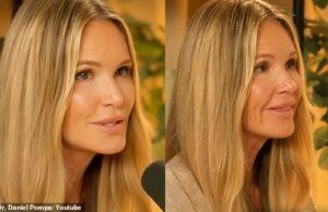 Blonde woman in interview, close-up shot, warm indoor background.
