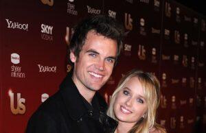 News Room : One Tree Hill star Tyler Hilton and actress wife Megan Park split after 10 years of marriage Smiling young couple at entertainment event, standing close together in front of media backdrop.