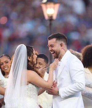 News Room Bad Bunny wedding during Super Bowl LX