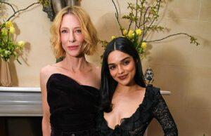 News Room : Cate Blanchett is the epitome of chic in a sculpted corset and figure-hugging skirt while Rachel Zegler goes braless beneath a daringly plunging gown at star-studded Standard Theatre Awards