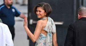 News Room : Zendaya floats into Jimmy Kimmel Live in sheer floral halter gown amid wedding rumors