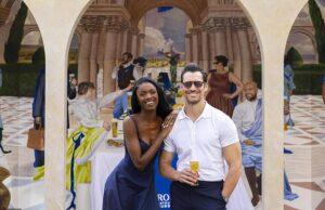 News Room David Gandy and Leomie Anderson pour beers
