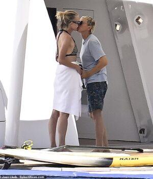 News Room : Ellen DeGeneres and wife Portia de Rossi share passionate kiss while vacationing on yacht with Kris Jenner News Room Ellen DeGeneres and wife Portia de Rossi