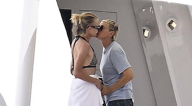 News Room : Ellen DeGeneres and wife Portia de Rossi share passionate kiss while vacationing on yacht with Kris Jenner News Room Ellen DeGeneres and wife Portia de Rossi